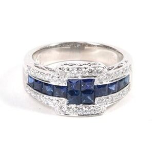 Simon G 18K White Gold Diamond & Calibre Cut Sapphire Ring
